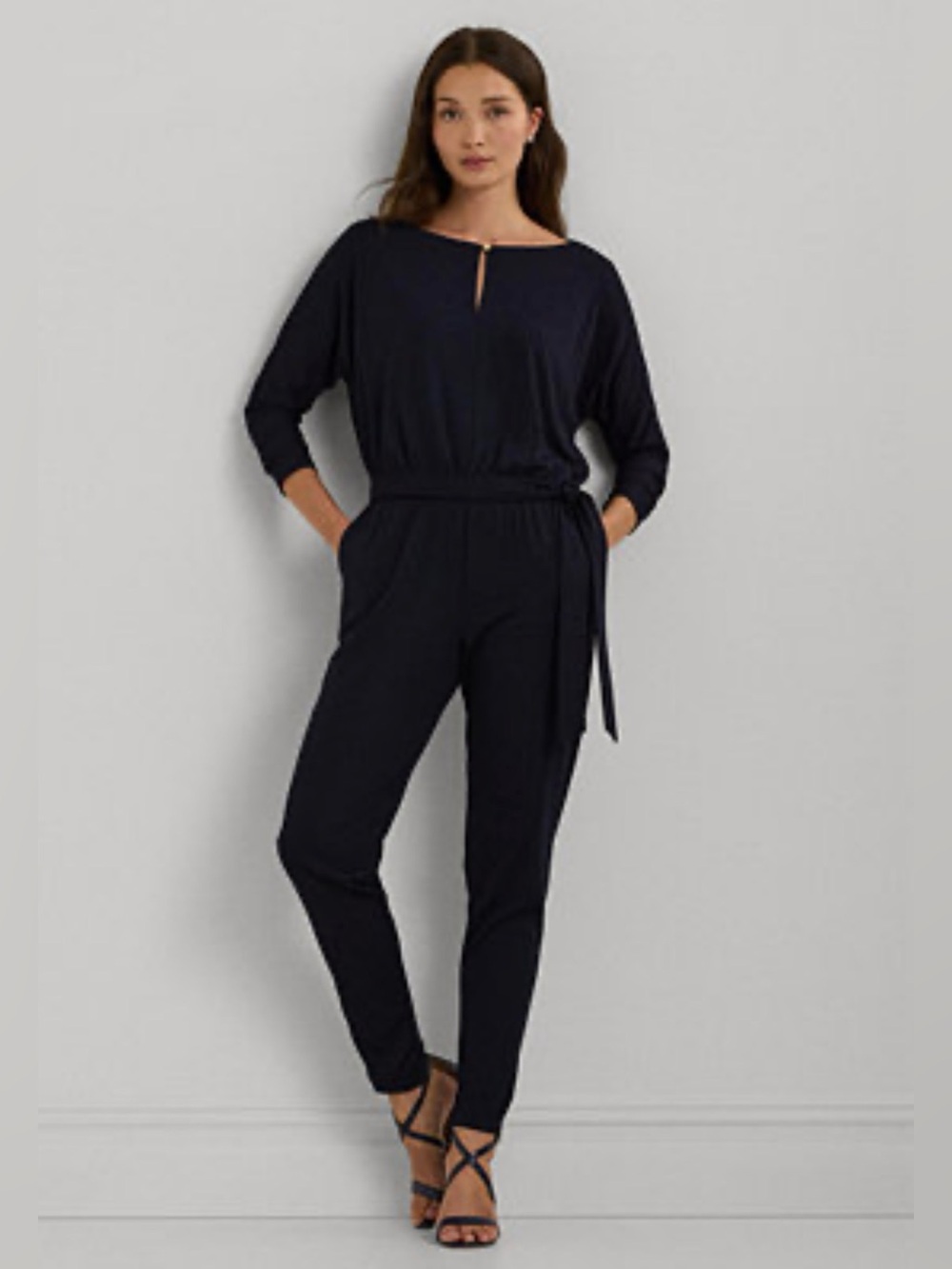 Lauren Ralph Lauren Jumpsuit Belted Jersey Dolman-Sleeve size Medium Black